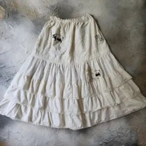 FINAL💛Boho Ruffle Maxi Skirt Patchwork Upcycled Antique Lace Magnolia Style - Picture 4 of 14